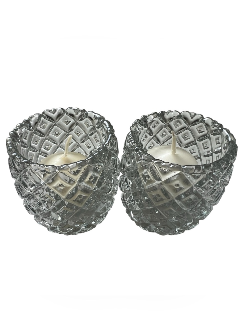 Partylite patchwork clear Glass Tealight Candle Holders - Clear (Set of 5 )